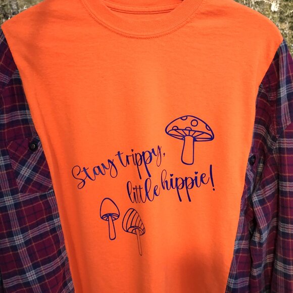Reworked Flannel Tee, Plus Size: Upcycled Oversized Hippie Shirt, Mushrooms - Picture 11 of 11
